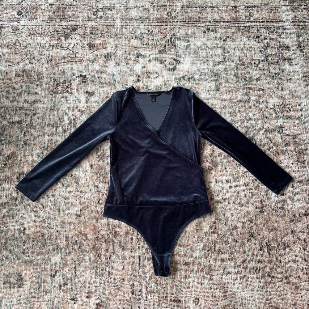 Banana Republic Navy Velvet Wrap top Bodysuit